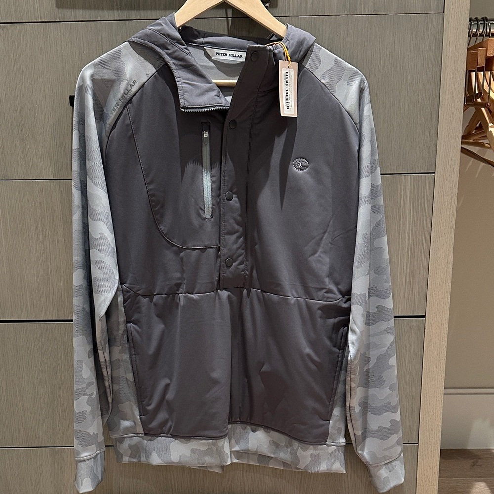 Peter Millar Gray Hooded Pullover with Camo Sleeves